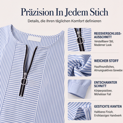 🌸 Langarm-Top mit Streifen & Reißverschluss – Leichter Stoff, bequemer Schnitt & vielseitig kombinierbar – Ideal für die Übergangszeit & entspannte Stunden versandfrei