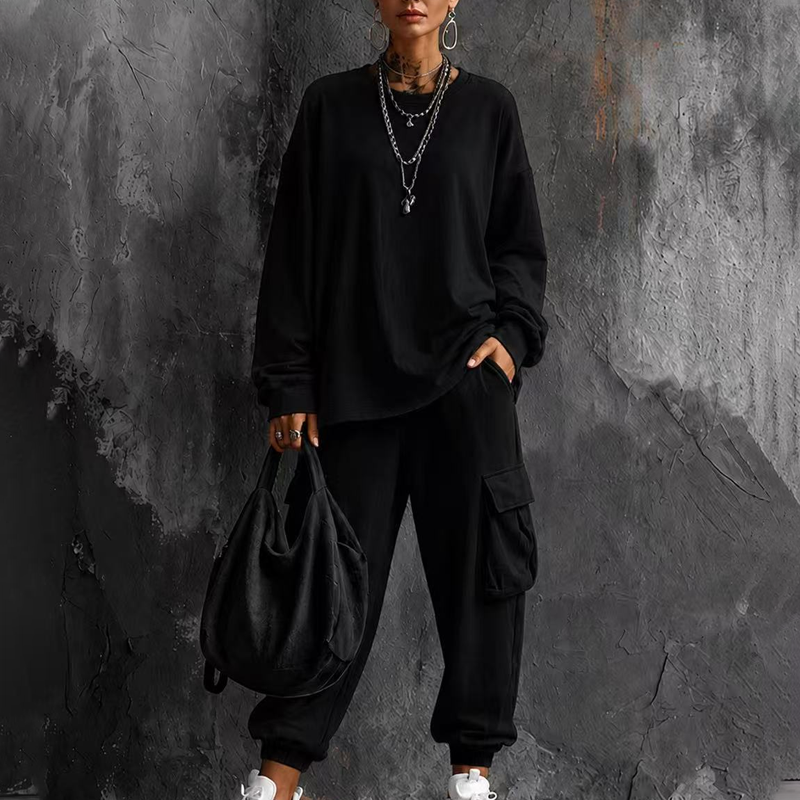 🌸 Set mit Rundhals-Top & Cargohose – Lässiger Stil, weicher Stoff & praktische Taschen – Ideal für aktive Tage & entspannte Stunden versandfrei