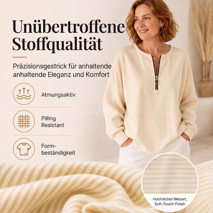 🌸 Langarm-Top mit Streifen & Reißverschluss – Leichter Stoff, bequemer Schnitt & vielseitig kombinierbar – Ideal für die Übergangszeit & entspannte Stunden versandfrei