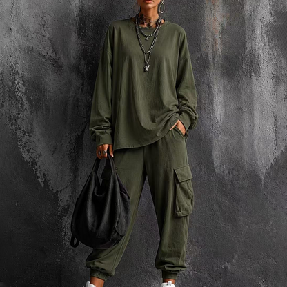 🌸 Set mit Rundhals-Top & Cargohose – Lässiger Stil, weicher Stoff & praktische Taschen – Ideal für aktive Tage & entspannte Stunden versandfrei