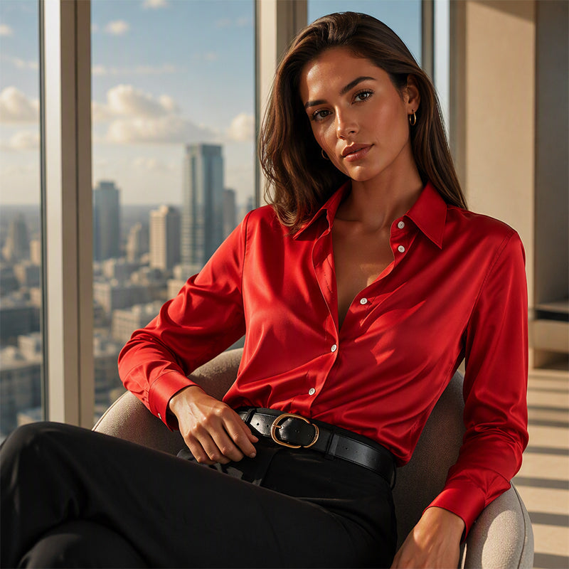 🌸 Satin-Bluse mit langen Ärmeln – Leichter Stoff, femininer Schnitt & edle Optik – Ideal für warme Tage & stilvolle Abende