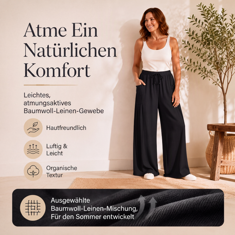 👖 Weite Damenhose aus Baumwolle & Leinen – Leichter Naturmix, lockerer Schnitt & luftiger Tragekomfort | Perfekt für warme Tage, Urlaub & Freizeit – Jetzt -50%!