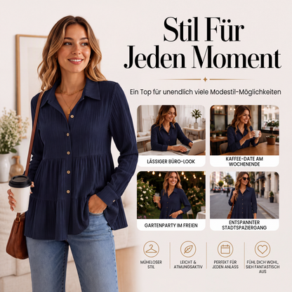 👚 Langarmshirt mit Kräuselstruktur für Damen – Feines Rüschen-Detail, weicher Stoff & vielseitig kombinierbar | Perfekt für Alltag, Büro & besondere Anlässe – Jetzt -50%!