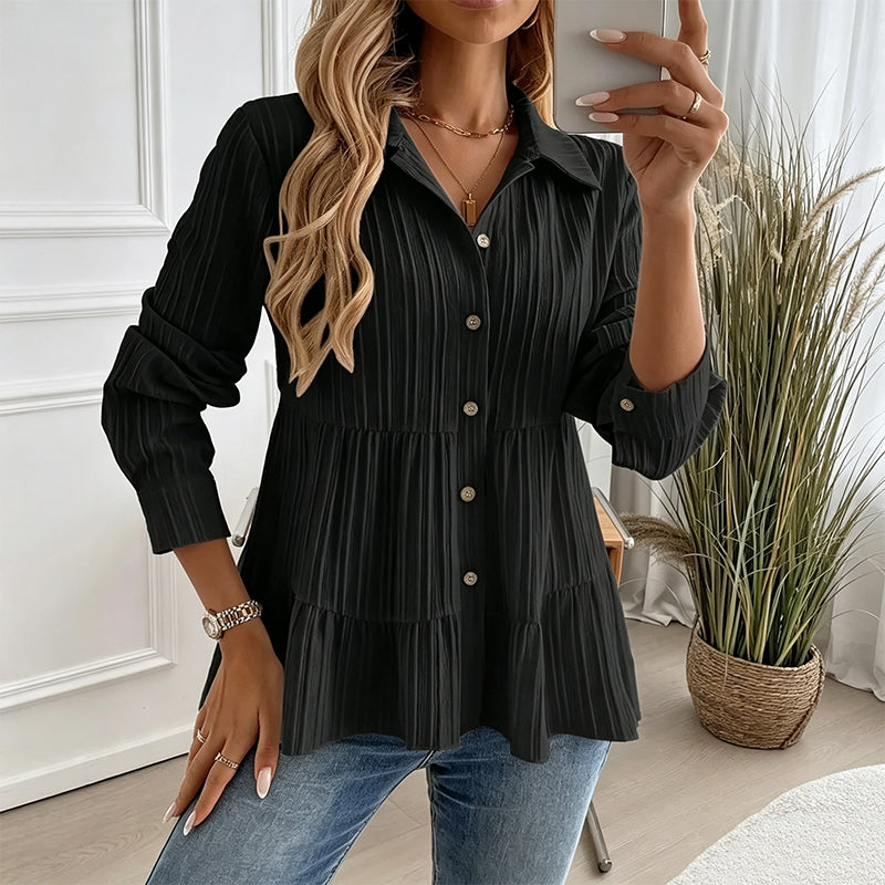 👚 Langarmshirt mit Kräuselstruktur für Damen – Feines Rüschen-Detail, weicher Stoff & vielseitig kombinierbar | Perfekt für Alltag, Büro & besondere Anlässe – Jetzt -50%!