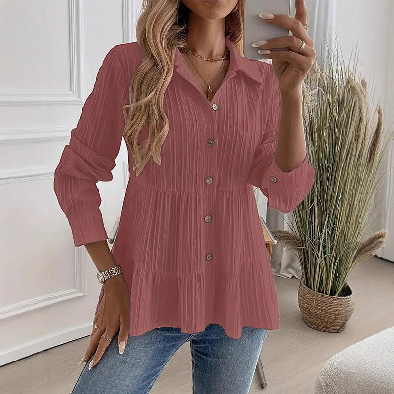 👚 Langarmshirt mit Kräuselstruktur für Damen – Feines Rüschen-Detail, weicher Stoff & vielseitig kombinierbar | Perfekt für Alltag, Büro & besondere Anlässe – Jetzt -50%!