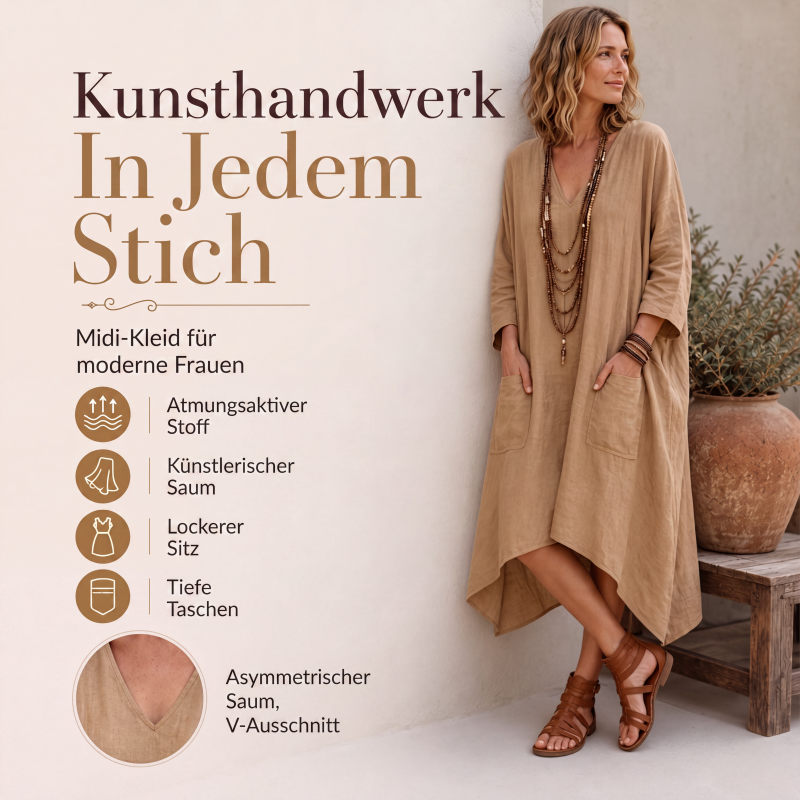 🏅 2000 Stück in 3 Tagen verkauft – schnell sein! Lockeres asymmetrisches V-Ausschnitt-Kleid für Damen