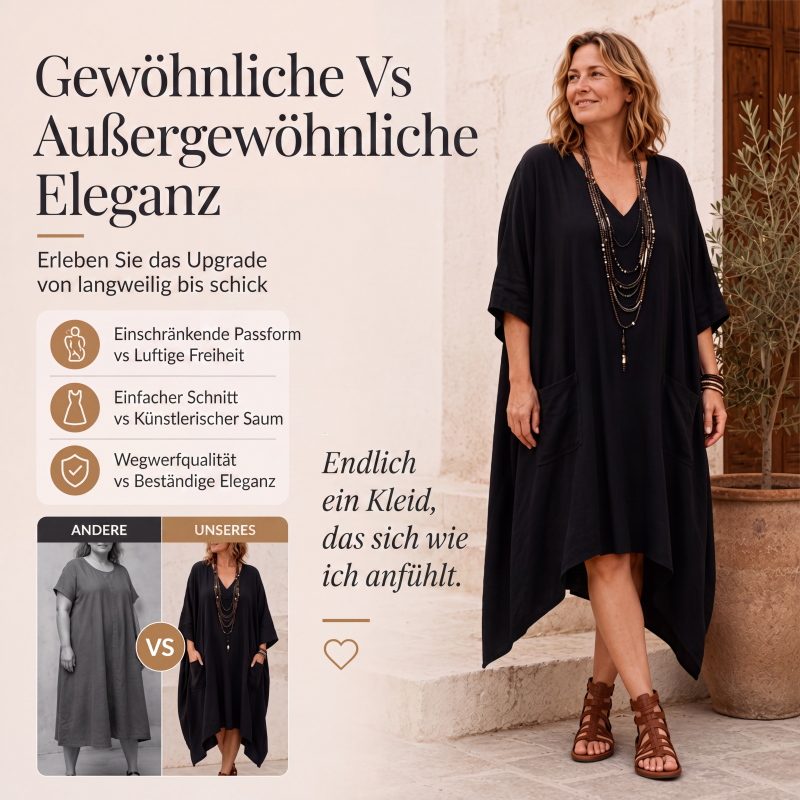 🏅 2000 Stück in 3 Tagen verkauft – schnell sein! Lockeres asymmetrisches V-Ausschnitt-Kleid für Damen