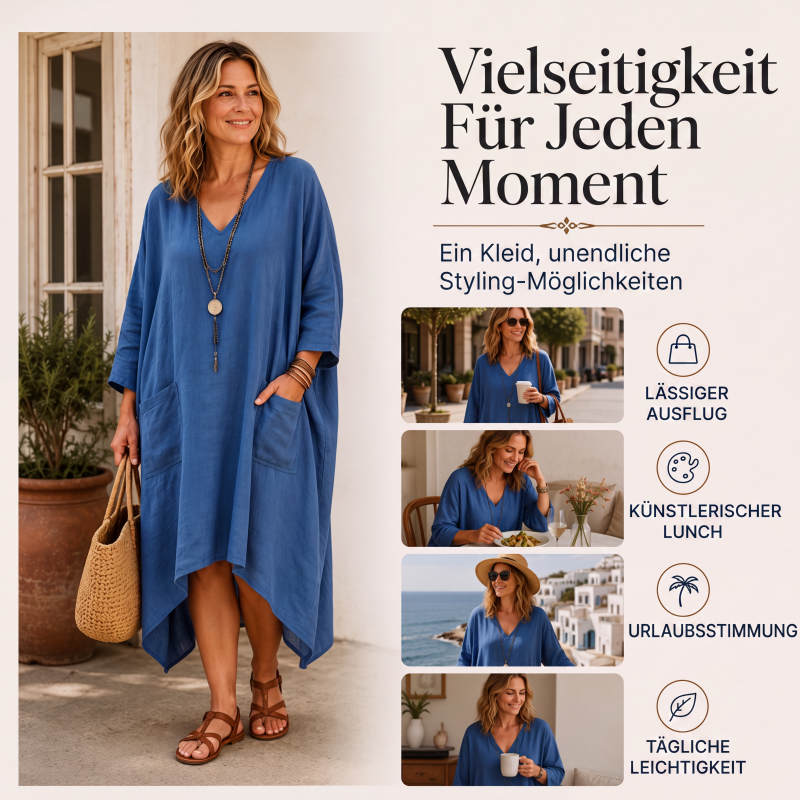 🏅 2000 Stück in 3 Tagen verkauft – schnell sein! Lockeres asymmetrisches V-Ausschnitt-Kleid für Damen