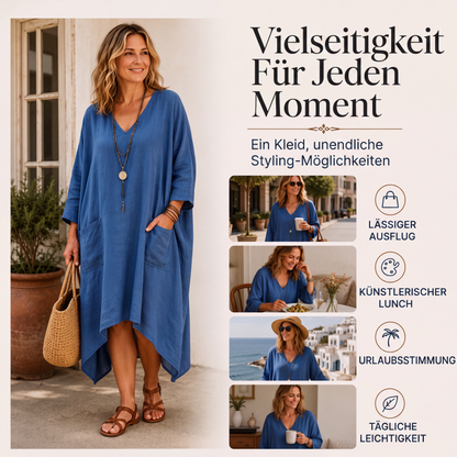 🏅 2000 Stück in 3 Tagen verkauft – schnell sein! Lockeres asymmetrisches V-Ausschnitt-Kleid für Damen