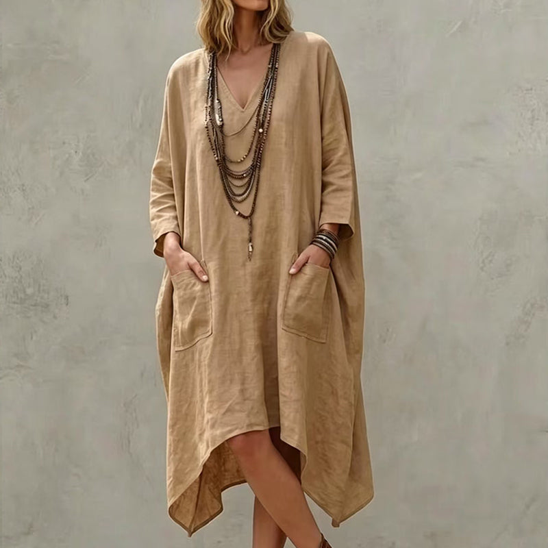 🏅 2000 Stück in 3 Tagen verkauft – schnell sein! Lockeres asymmetrisches V-Ausschnitt-Kleid für Damen
