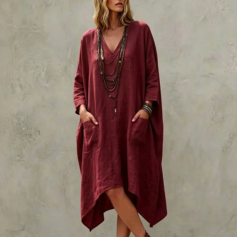 🏅 2000 Stück in 3 Tagen verkauft – schnell sein! Lockeres asymmetrisches V-Ausschnitt-Kleid für Damen