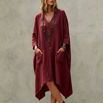 🏅 2000 Stück in 3 Tagen verkauft – schnell sein! Lockeres asymmetrisches V-Ausschnitt-Kleid für Damen
