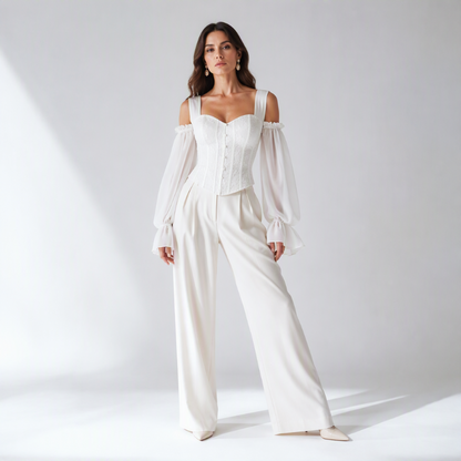 Damen Cold-Shoulder-Oberteil aus geblümten Jacquard