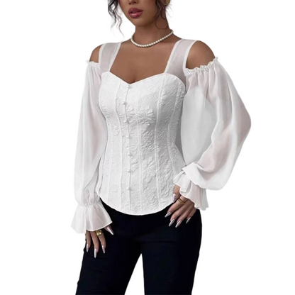 Damen Cold-Shoulder-Oberteil aus geblümten Jacquard
