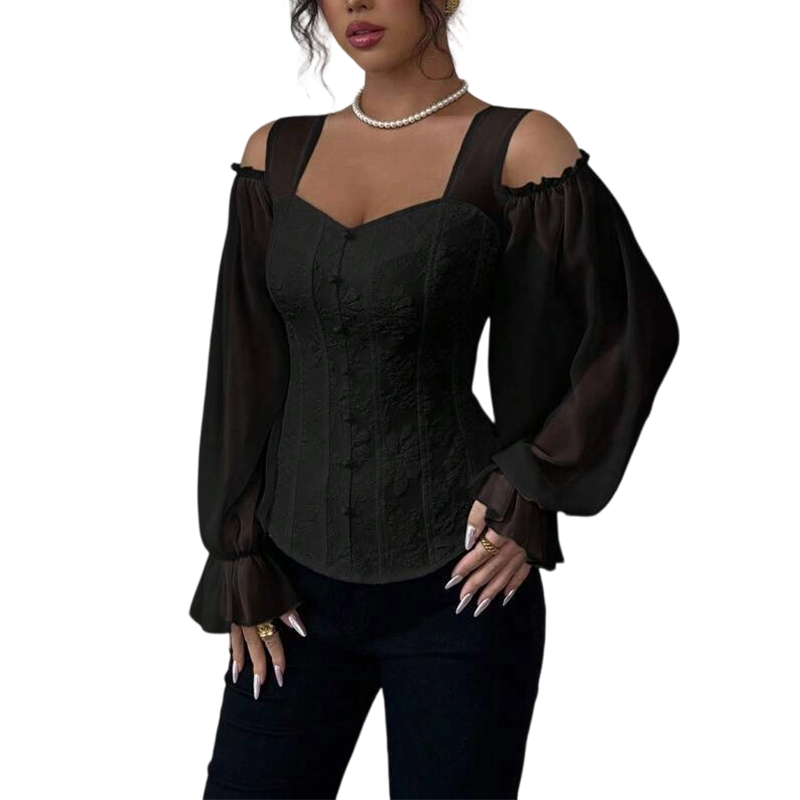 Damen Cold-Shoulder-Oberteil aus geblümten Jacquard
