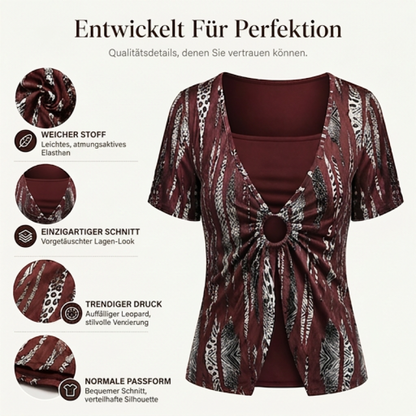 📢📢50%Rabatt!!! 🍃Zweiteiliges Damen-T-Shirt mit Leopardenmuster und O-Ring✌✌