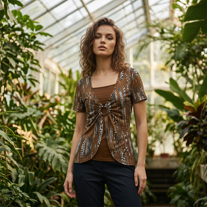 📢📢50%Rabatt!!! 🍃Zweiteiliges Damen-T-Shirt mit Leopardenmuster und O-Ring✌✌