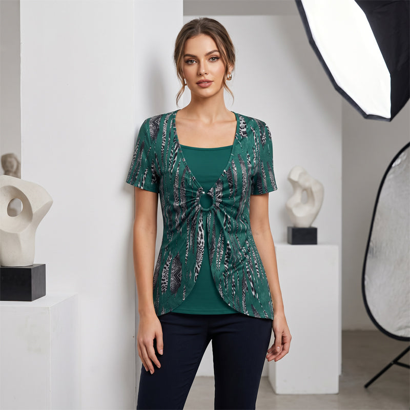 📢📢50%Rabatt!!! 🍃Zweiteiliges Damen-T-Shirt mit Leopardenmuster und O-Ring✌✌