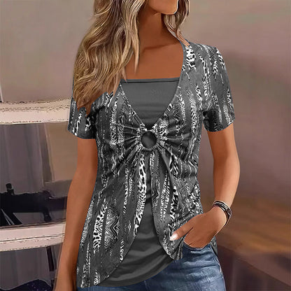 📢📢50%Rabatt!!! 🍃Zweiteiliges Damen-T-Shirt mit Leopardenmuster und O-Ring✌✌