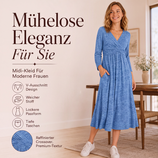 📢📢50%Rabatt!!!👗Damen Wickelkleid mit V-Ausschnitt und Taschen