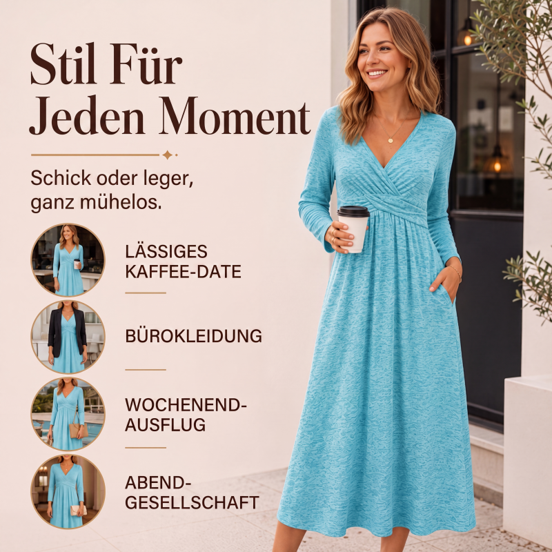 📢📢50%Rabatt!!!👗Damen Wickelkleid mit V-Ausschnitt und Taschen