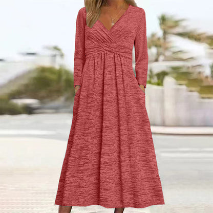 📢📢50%Rabatt!!!👗Damen Wickelkleid mit V-Ausschnitt und Taschen