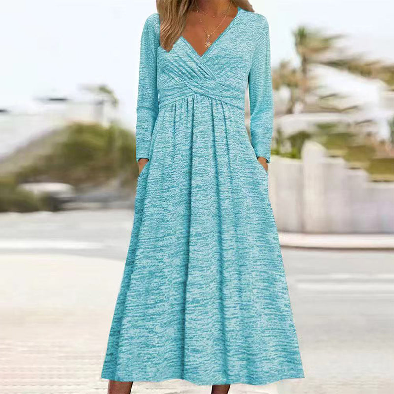 📢📢50%Rabatt!!!👗Damen Wickelkleid mit V-Ausschnitt und Taschen