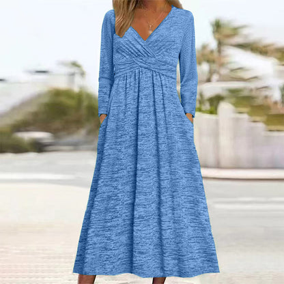 📢📢50%Rabatt!!!👗Damen Wickelkleid mit V-Ausschnitt und Taschen
