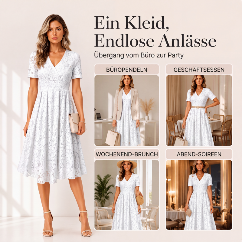 📢📢50%Rabatt!!!👗Elegantes Spitzenkleid mit V-Ausschnitt für Damen✨✨