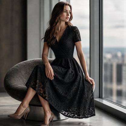 📢📢50%Rabatt!!!👗Elegantes Spitzenkleid mit V-Ausschnitt für Damen✨✨