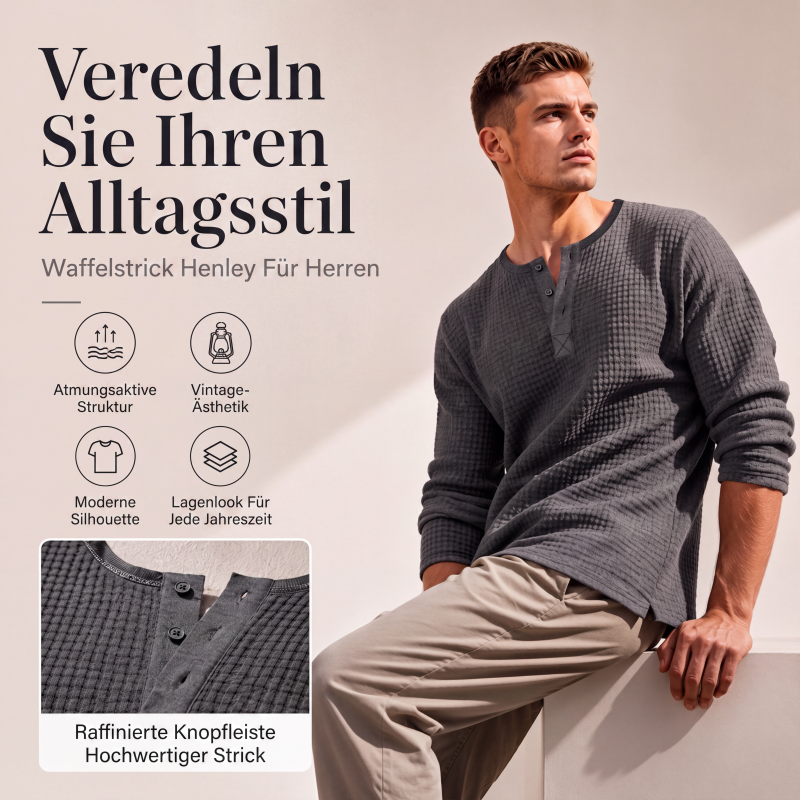 📢📢50%Rabatt!!!✨🎉Langarm-Henley-Shirt aus Waffelstrick für Herren