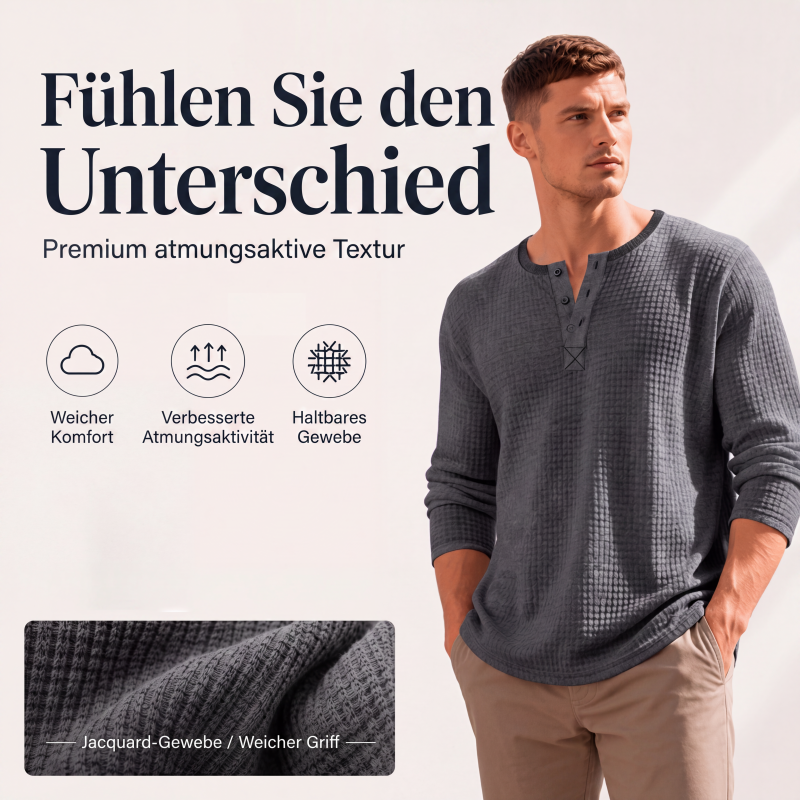📢📢50%Rabatt!!!✨🎉Langarm-Henley-Shirt aus Waffelstrick für Herren