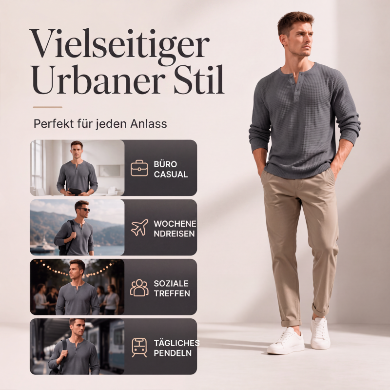 📢📢50%Rabatt!!!✨🎉Langarm-Henley-Shirt aus Waffelstrick für Herren
