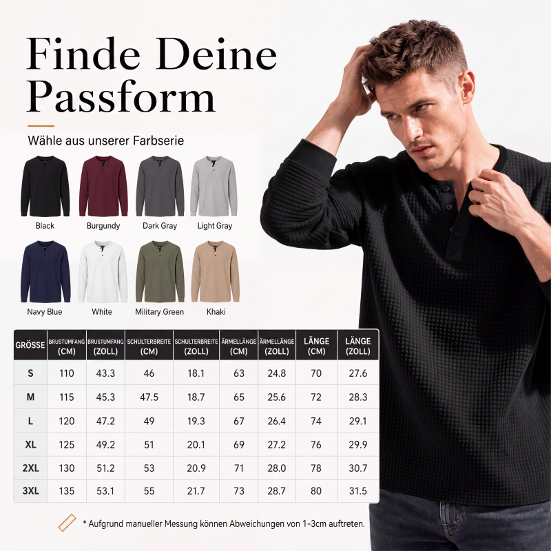 📢📢50%Rabatt!!!✨🎉Langarm-Henley-Shirt aus Waffelstrick für Herren