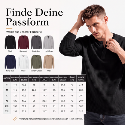 📢📢50%Rabatt!!!✨🎉Langarm-Henley-Shirt aus Waffelstrick für Herren