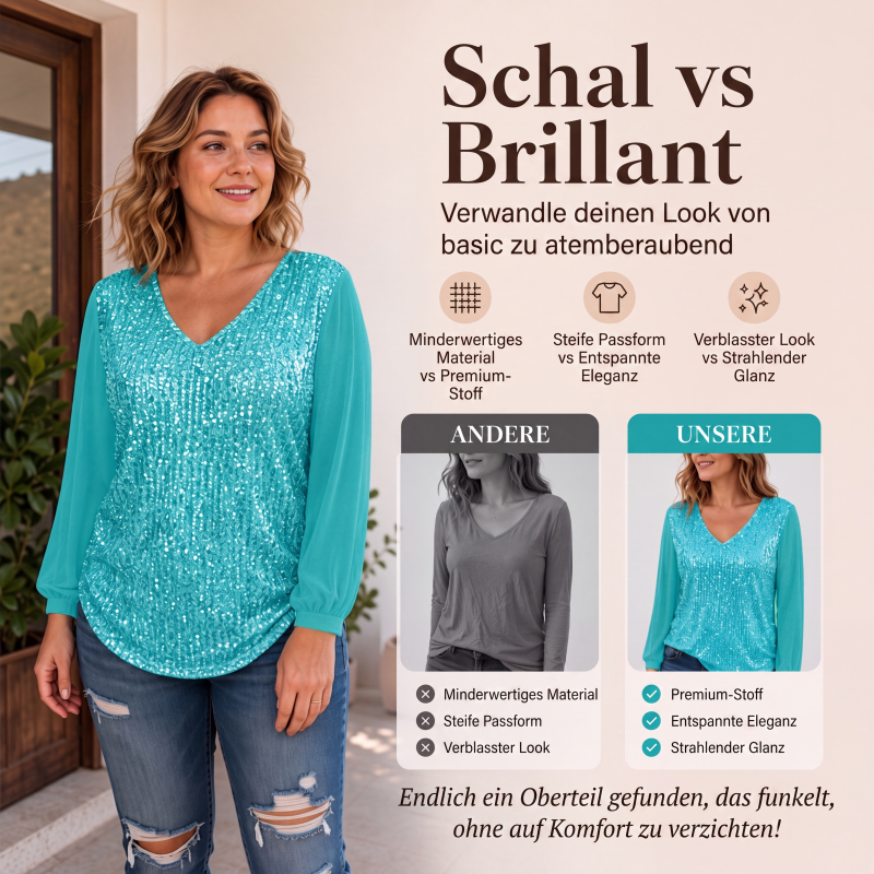 📢📢50%Rabatt!!!🎉✨Elegantes Pailletten-Oberteil mit V-Ausschnitt für Damen