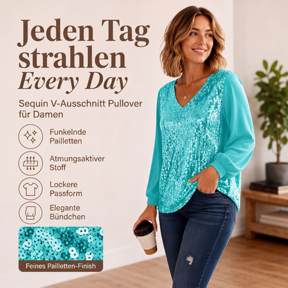 📢📢50%Rabatt!!!🎉✨Elegantes Pailletten-Oberteil mit V-Ausschnitt für Damen