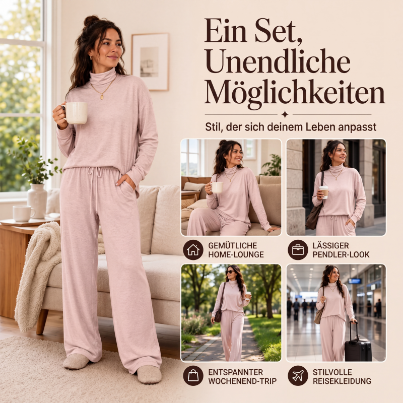 📢📢50%Rabatt!!!🎉✨Damen-Set aus Rollkragenoberteil und Weithosen