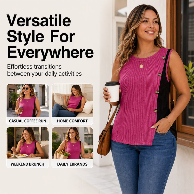 👚 Damen ärmelloses Colorblock-Ripp-Top – Moderne Farbblöcke, figurbetonter Strick & vielseitig kombinierbar | Perfekt für warme Tage, Sport & Freizeit – Jetzt -50%!