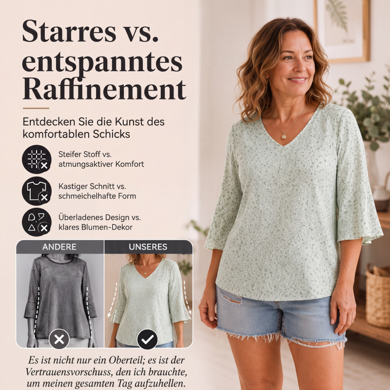 🌸 Blumenprint-Top mit Flügelärmeln – Leichter Baumwollstoff, bequemer Schnitt & verspielte Ärmel – Ideal für Frühling, Sommer & elegante Stunden