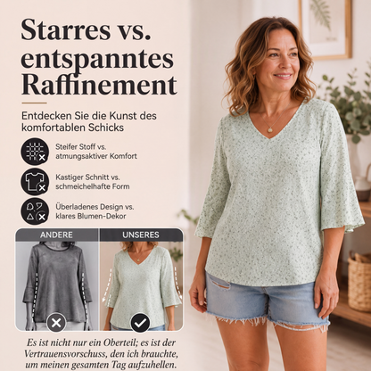 🌸 Blumenprint-Top mit Flügelärmeln – Leichter Baumwollstoff, bequemer Schnitt & verspielte Ärmel – Ideal für Frühling, Sommer & elegante Stunden