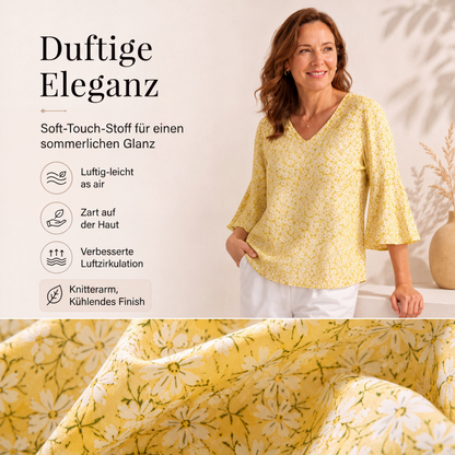 🌸 Blumenprint-Top mit Flügelärmeln – Leichter Baumwollstoff, bequemer Schnitt & verspielte Ärmel – Ideal für Frühling, Sommer & elegante Stunden