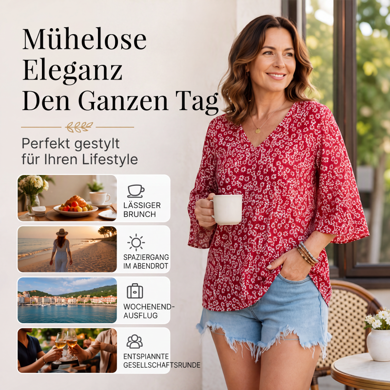 🌸 Blumenprint-Top mit Flügelärmeln – Leichter Baumwollstoff, bequemer Schnitt & verspielte Ärmel – Ideal für Frühling, Sommer & elegante Stunden