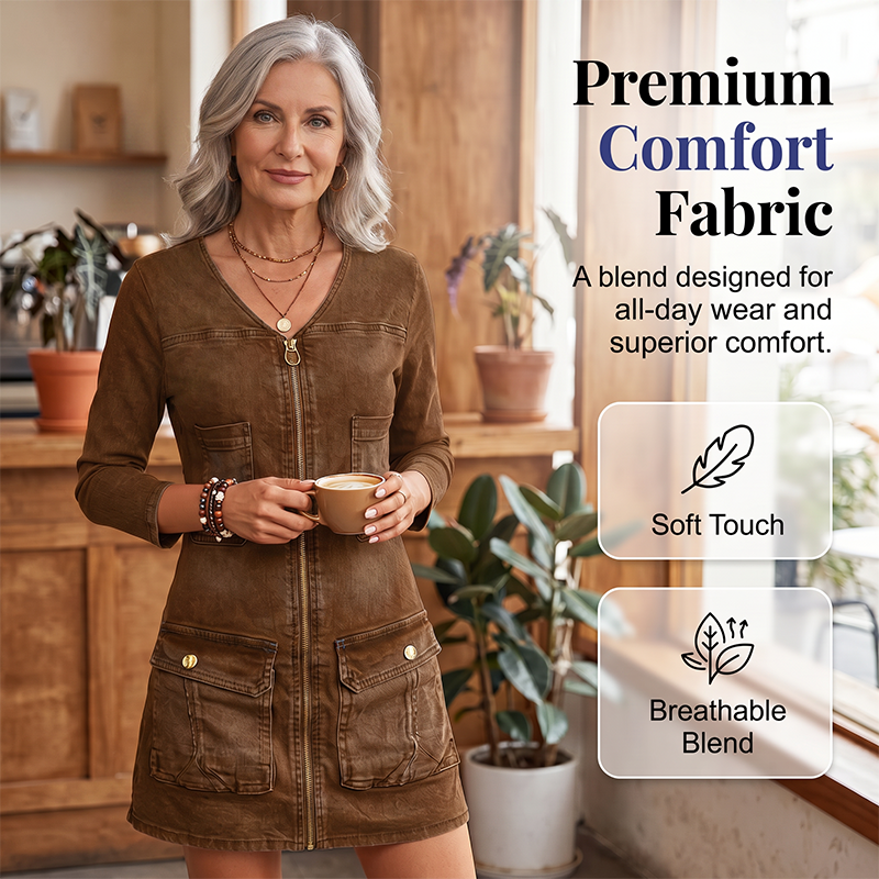 👗 Damen Langarm-Zipper-Print-Kleid – Trendy Print, funktionaler Zipper & lässiger Look | Perfekt für Alltag, Freizeit & coole Abende – Jetzt 1+1 GRATIS! versandfrei