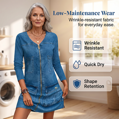 👗 Damen Langarm-Zipper-Print-Kleid – Trendy Print, funktionaler Zipper & lässiger Look | Perfekt für Alltag, Freizeit & coole Abende – Jetzt 1+1 GRATIS! versandfrei