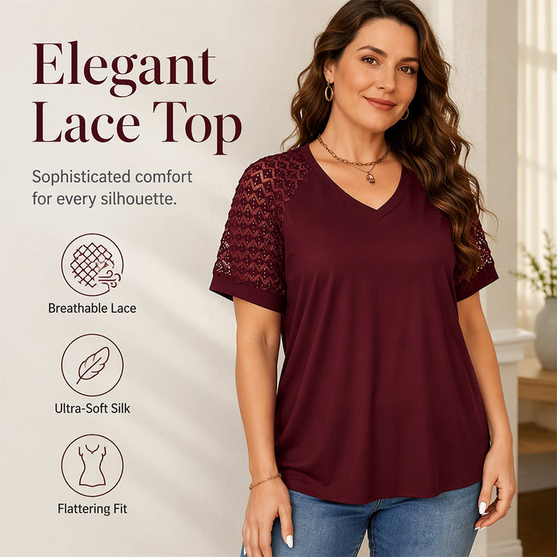 Women's Elegant Lace Patchwork V-Neck Top