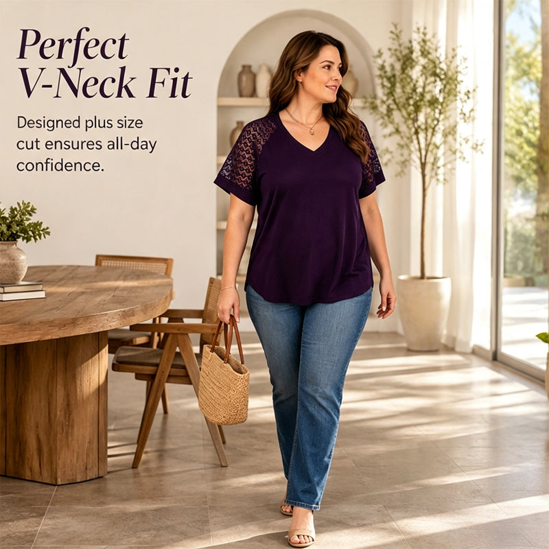 Women's Elegant Lace Patchwork V-Neck Top
