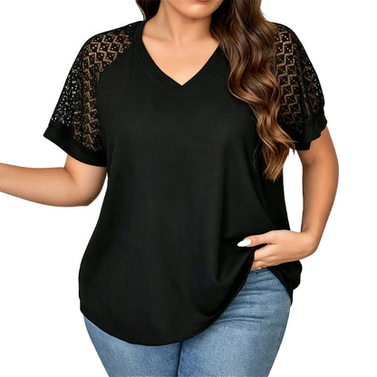 Women's Elegant Lace Patchwork V-Neck Top
