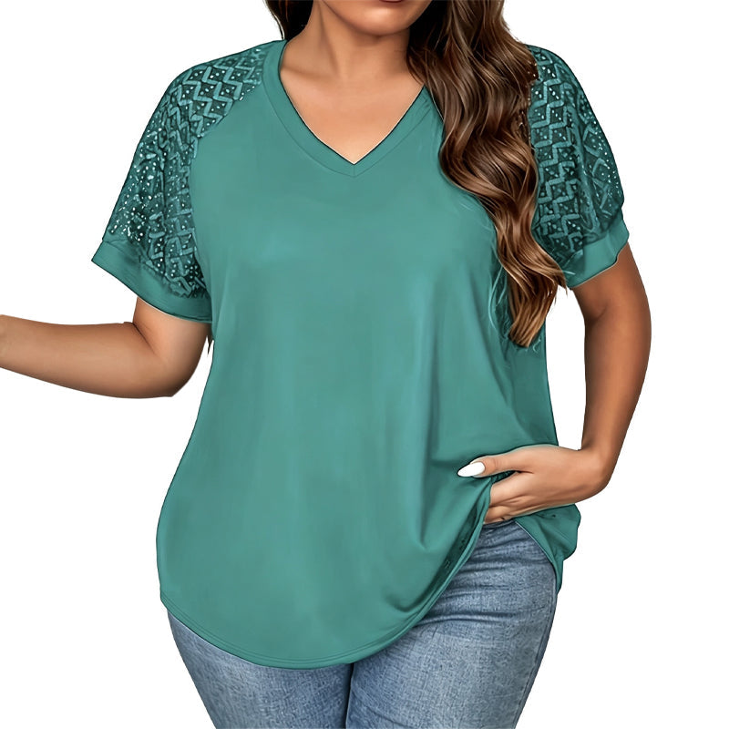 Women's Elegant Lace Patchwork V-Neck Top