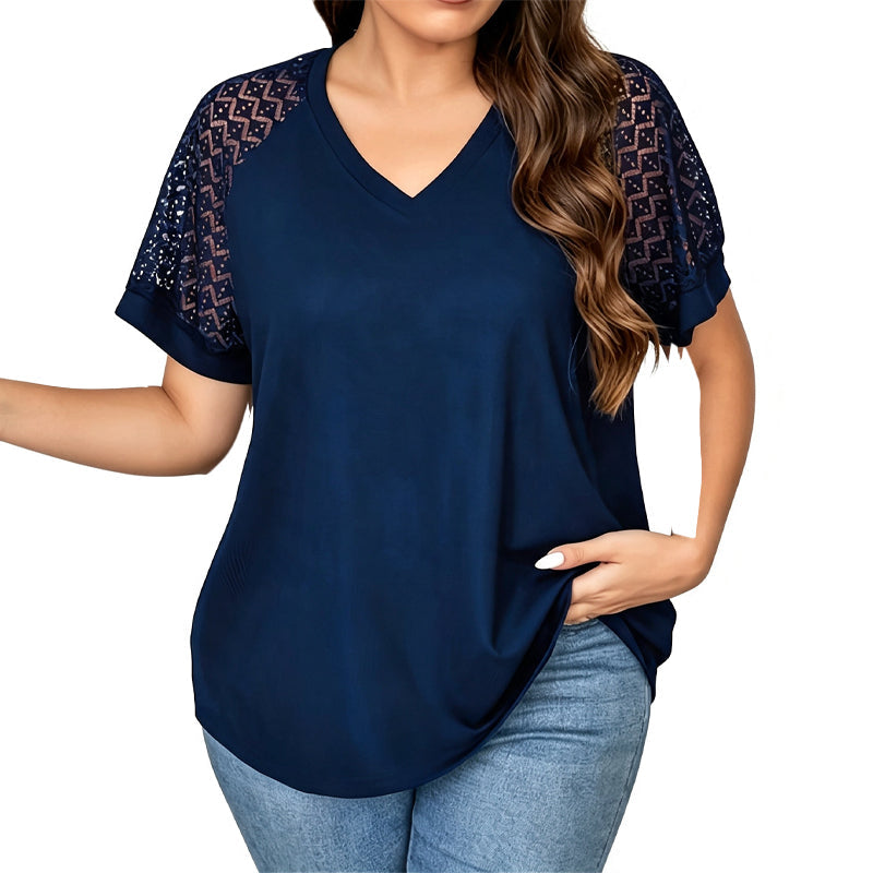 Women's Elegant Lace Patchwork V-Neck Top